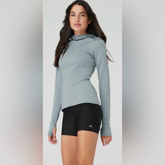 ALO Yoga Tops - Alo Airlift Winter Warm Hooded Runner Cosmic Grey Size M